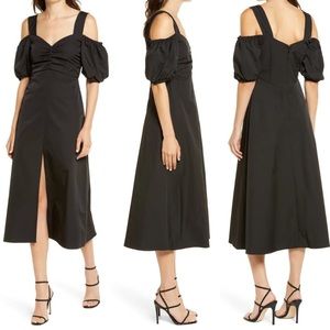 TOPSHOP Taffeta Cold Shoulder Midi Dress in Black, Size 2, NWT